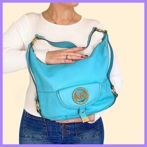 Michael Kors Fulton Leather Aquamarine Hobo Bag